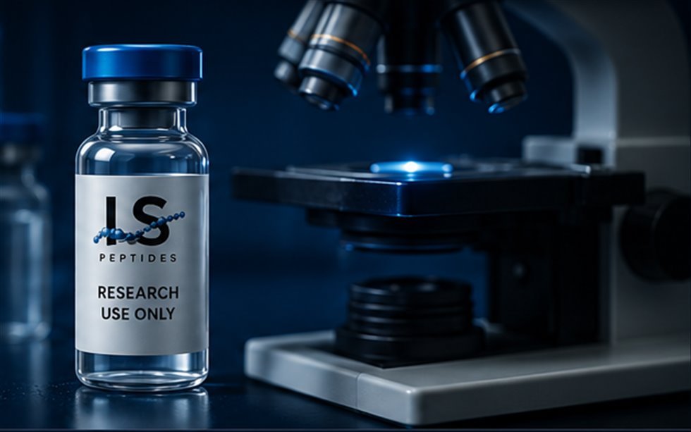Sealed LS Peptides vial beside laboratory instrumentation