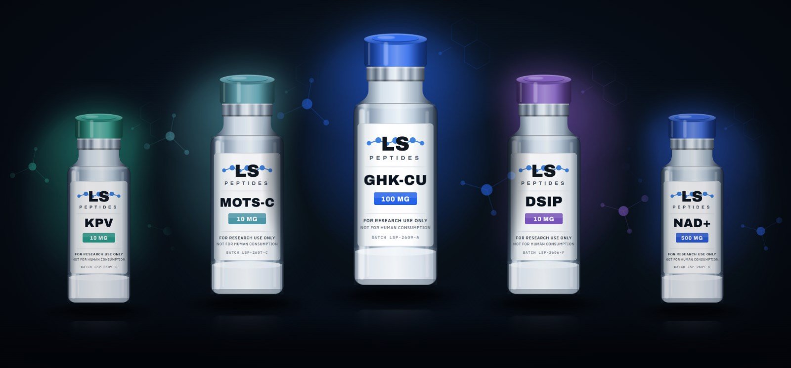 LS Peptides research vial lineup